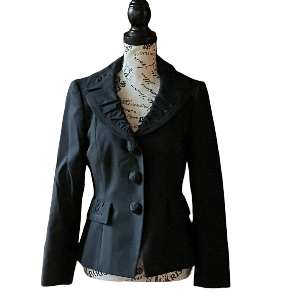 Tahari ASL Black Button Up Womens Blazer Jacket Petite 4P Business Casual - Picture 1 of 9